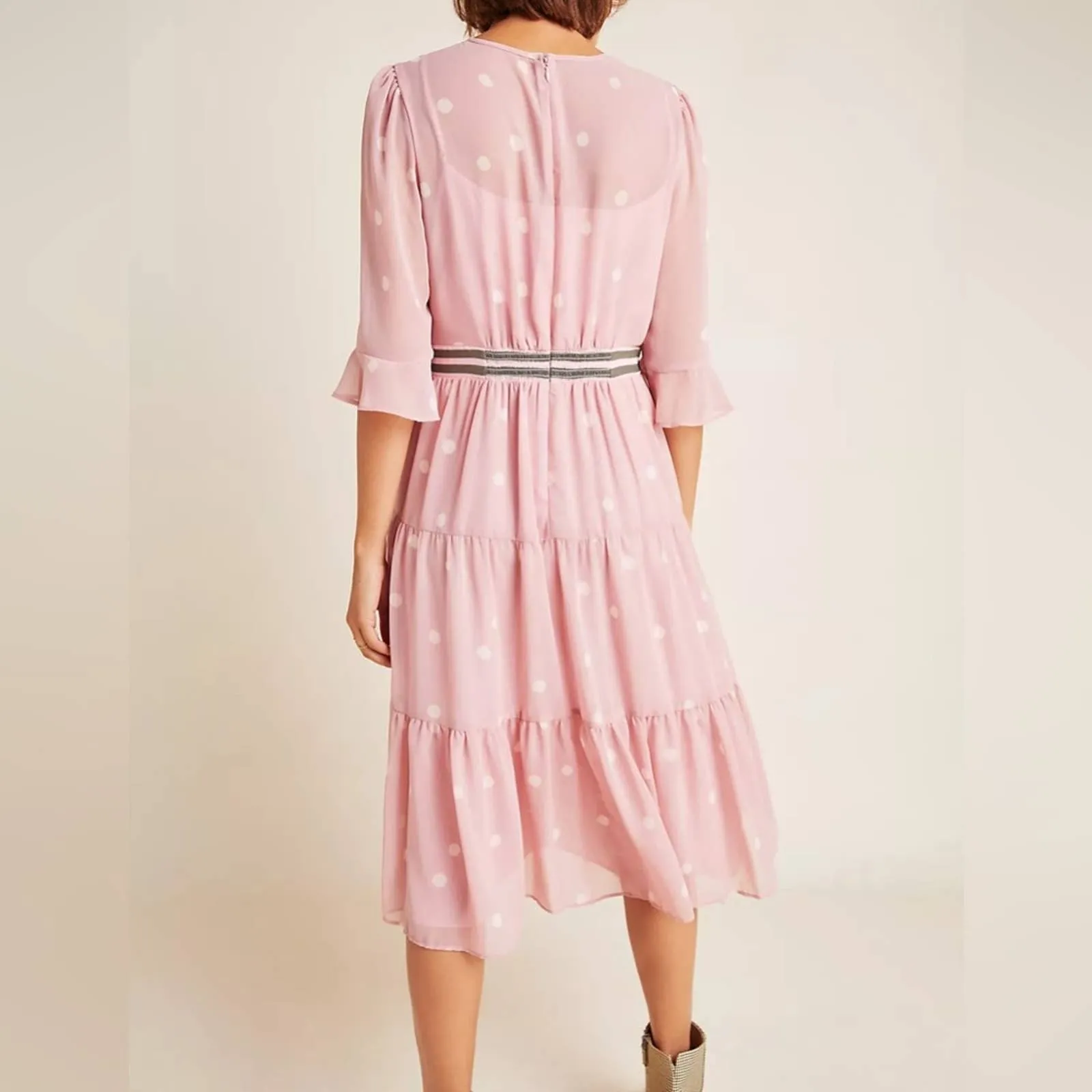 Gal Meets Glam Finley Tiered Polka Dot Midi Dress (0) or (XS) Petite