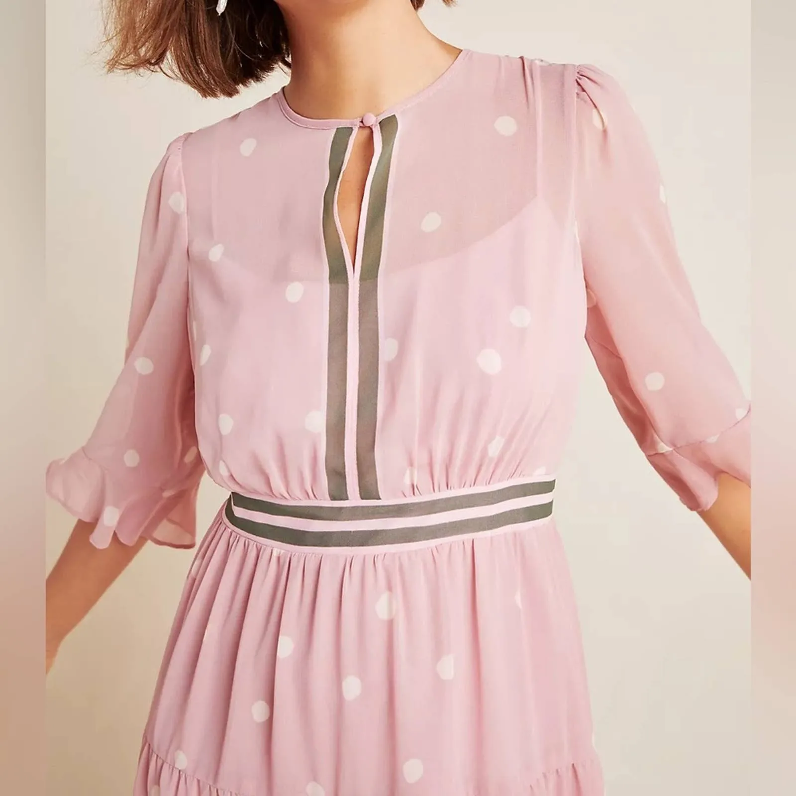 Gal Meets Glam Finley Tiered Polka Dot Midi Dress (0) or (XS) Petite