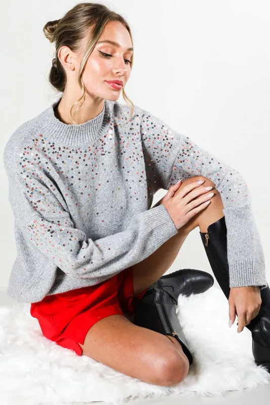 Grey Sequin Detail Sweater Top