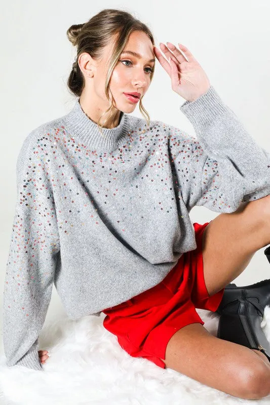 Grey Sequin Detail Sweater Top