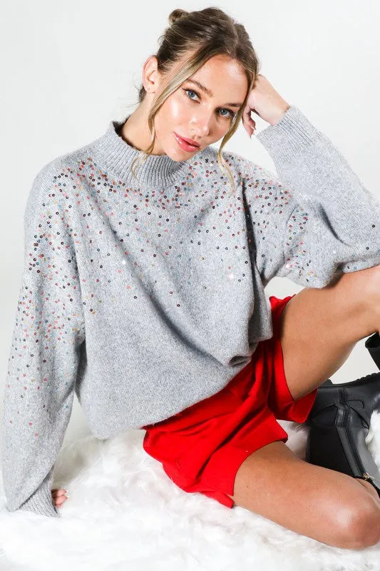 Grey Sequin Detail Sweater Top