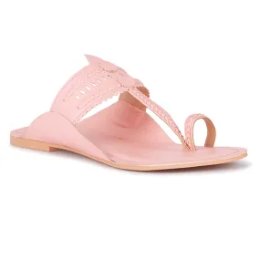 Handcrafted Pink Cut Work Kolhapuri Flats