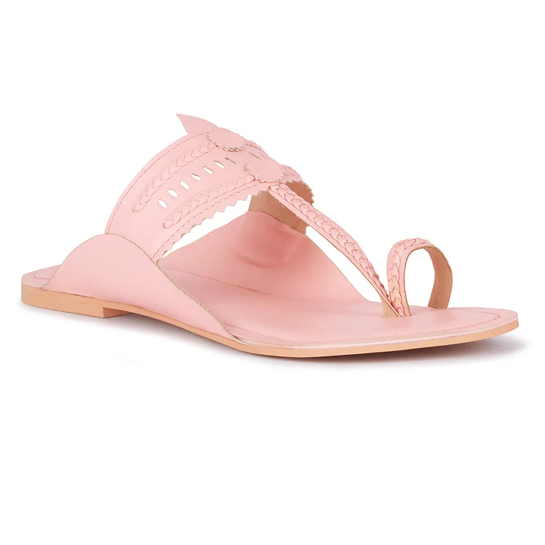 Handcrafted Pink Cut Work Kolhapuri Flats
