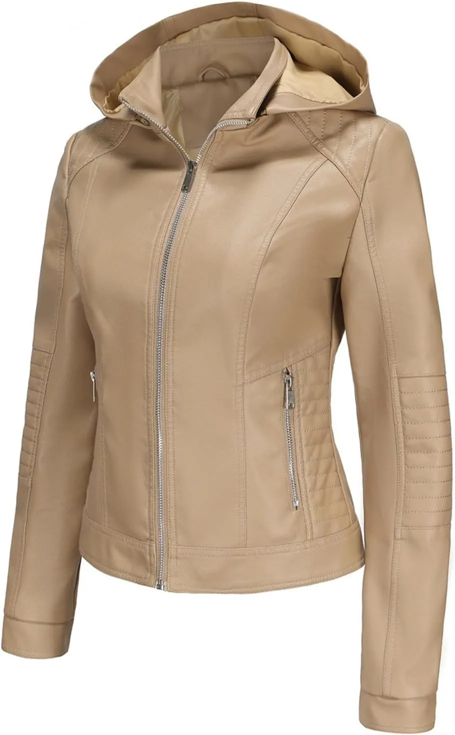HGps8w Faux Leather Jacket for Women Classic Stand Collar PU Hoodies Casual Lightweight Zip Up Motorcycle Biker Coat Outwear