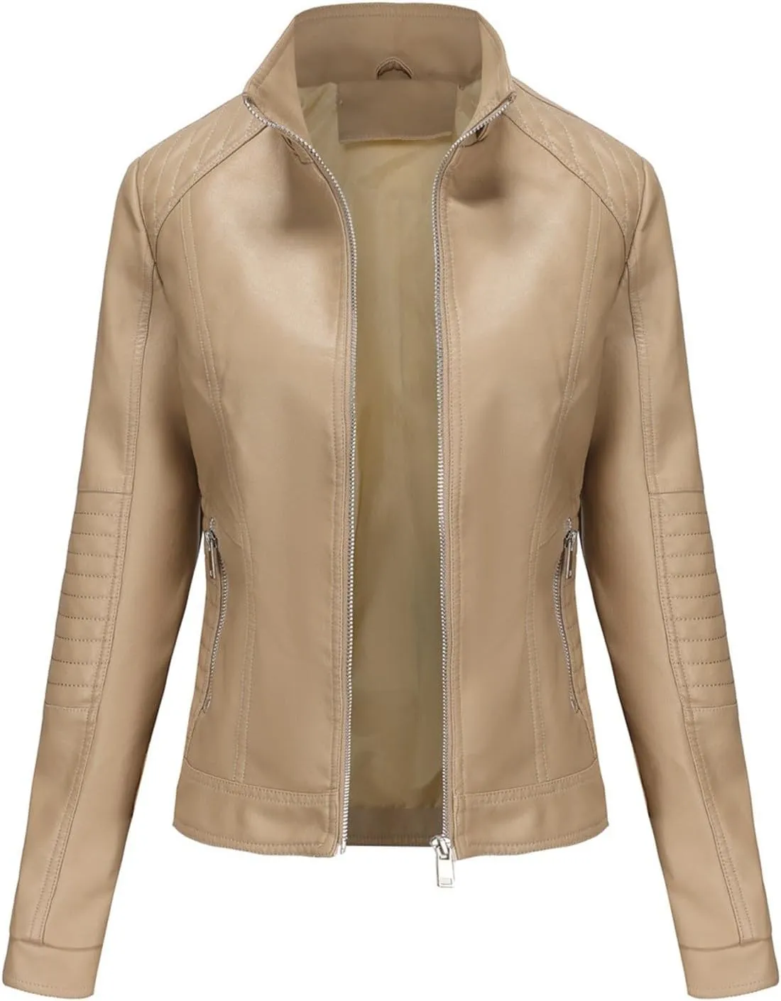 HGps8w Faux Leather Jacket for Women Classic Stand Collar PU Hoodies Casual Lightweight Zip Up Motorcycle Biker Coat Outwear