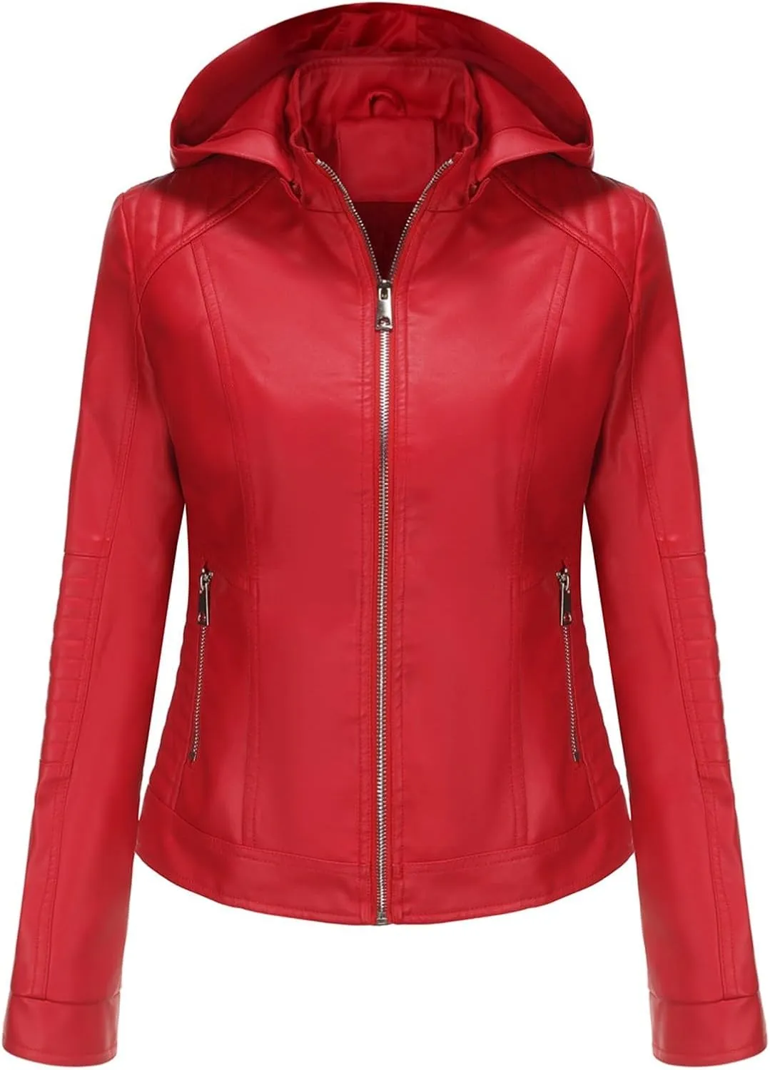 HGps8w Faux Leather Jacket for Women Classic Stand Collar PU Hoodies Casual Lightweight Zip Up Motorcycle Biker Coat Outwear