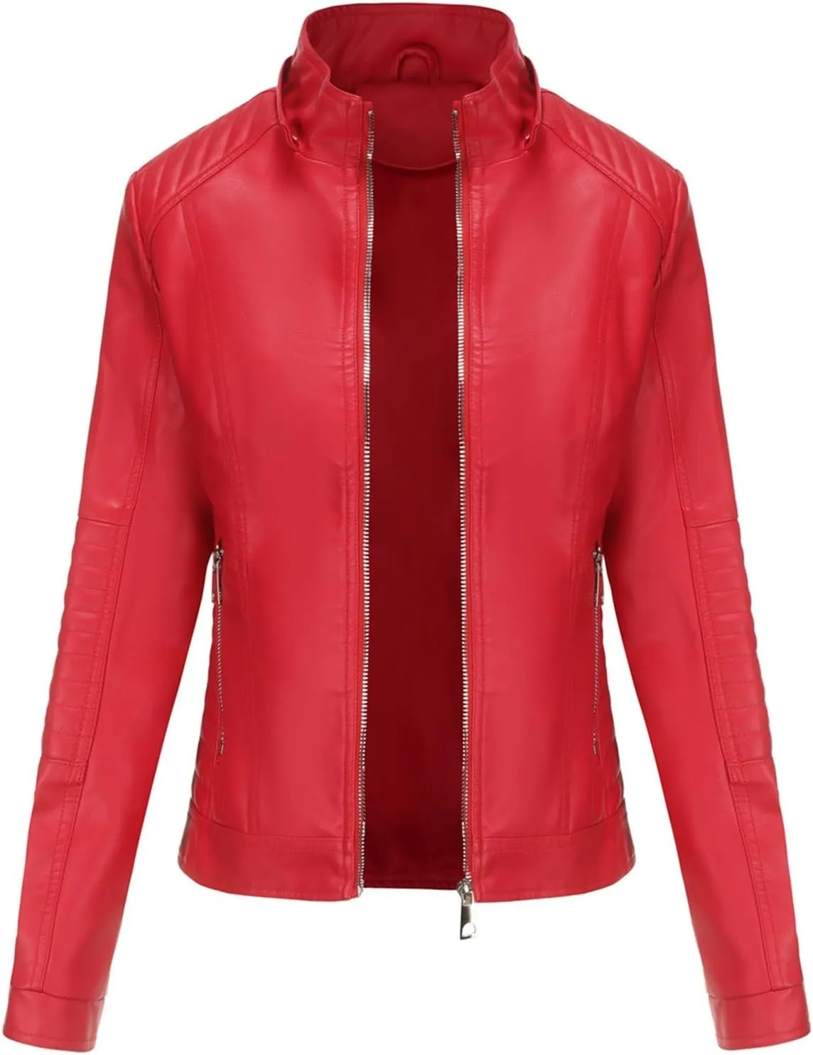 HGps8w Faux Leather Jacket for Women Classic Stand Collar PU Hoodies Casual Lightweight Zip Up Motorcycle Biker Coat Outwear