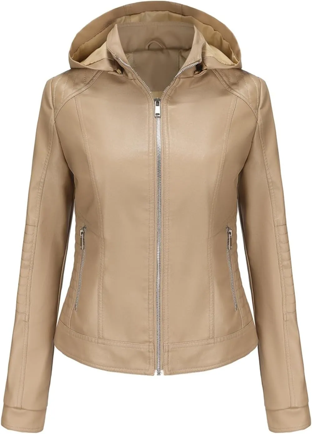 HGps8w Faux Leather Jacket for Women Classic Stand Collar PU Hoodies Casual Lightweight Zip Up Motorcycle Biker Coat Outwear
