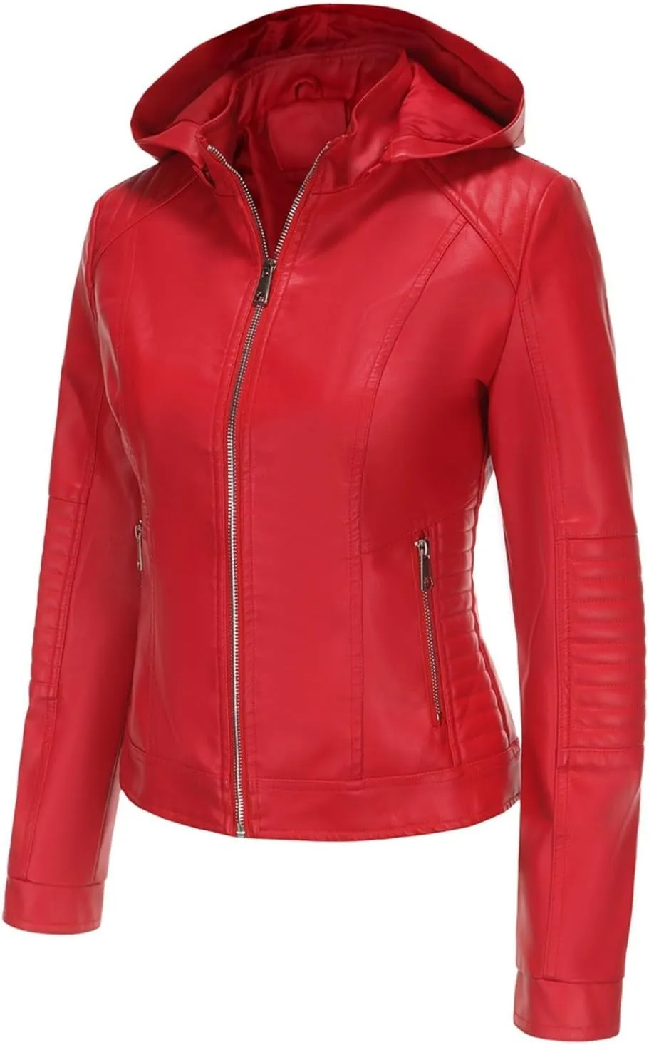 HGps8w Faux Leather Jacket for Women Classic Stand Collar PU Hoodies Casual Lightweight Zip Up Motorcycle Biker Coat Outwear