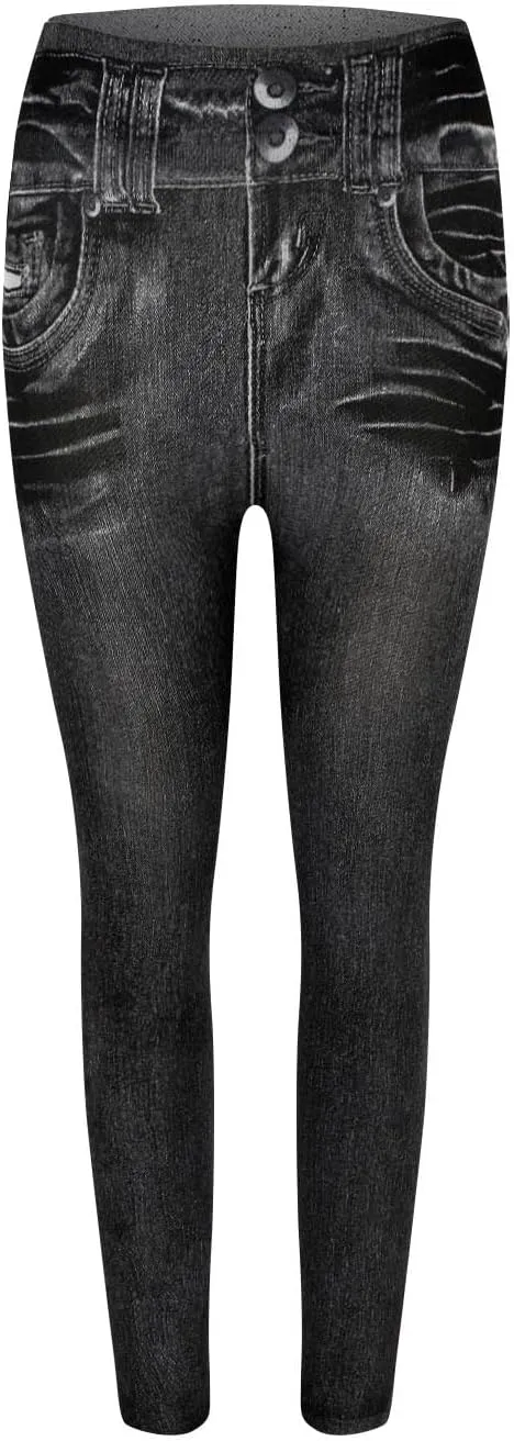 hlysgo Pull On Womens Jeans Leggings Stretchy High Waisted Skinny Denim Trouser Pants Trendy Jean Look Leggings