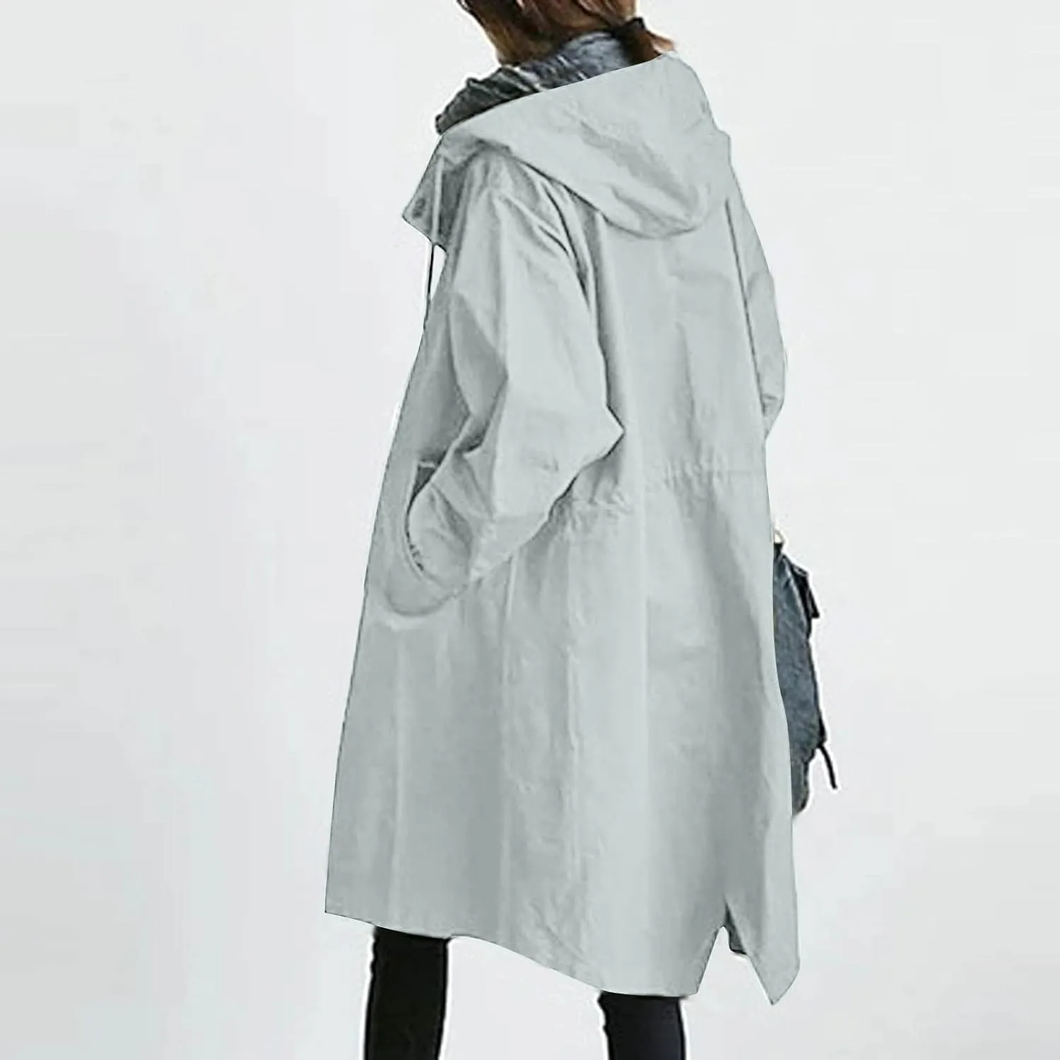HXHYQKP Womens Trench Coat Waterproof Women's Trench Jackets Rain Jacket Hooded Oversized Elegant Windbreaker Coat Outwear