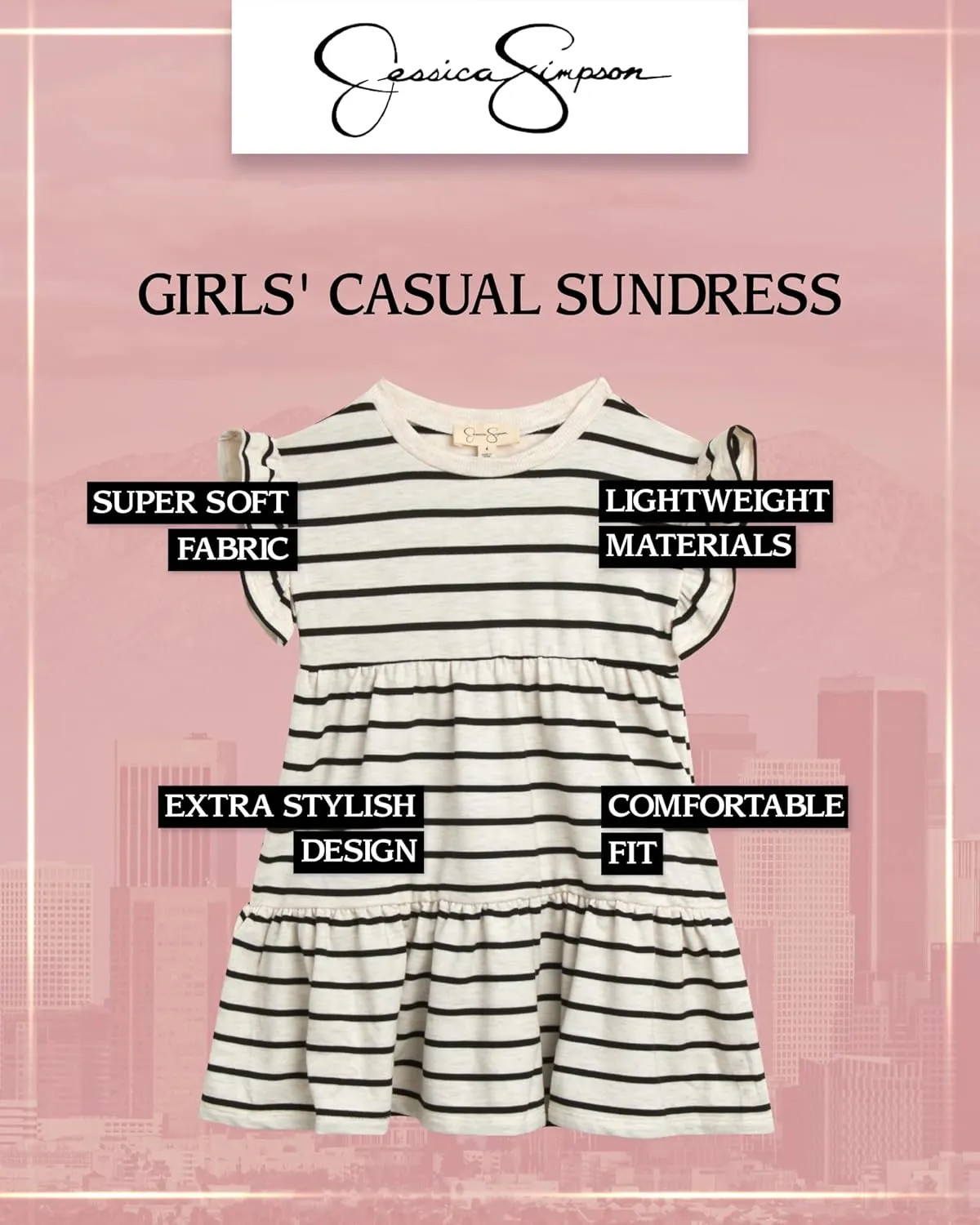 Jessica Simpson Girls' Dress - Lightweight Ruffle Sleeve Sundress - Casual Midi Summer Dress for Girls (4-16)