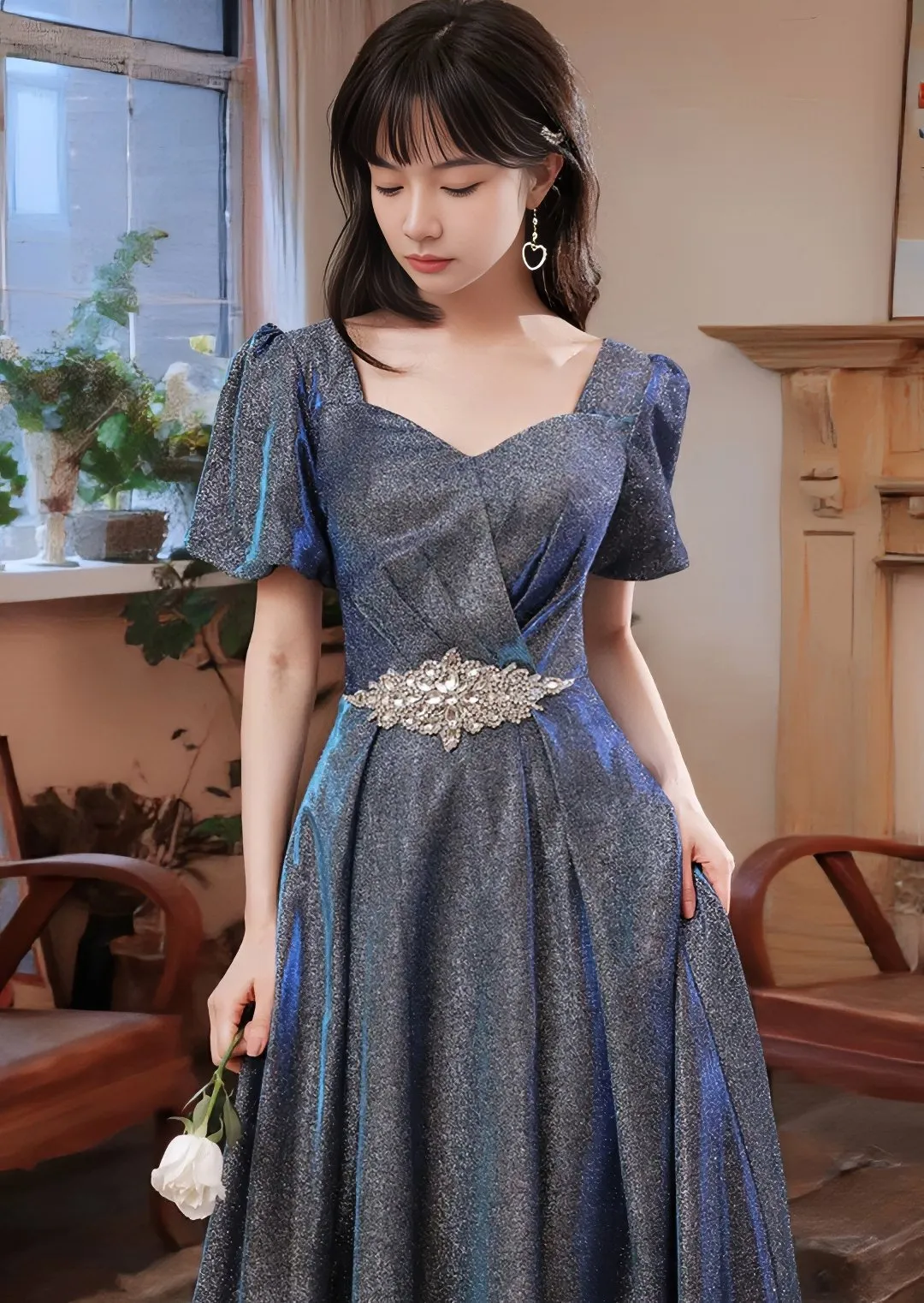 LACE-UP BACK SHINE DRESS