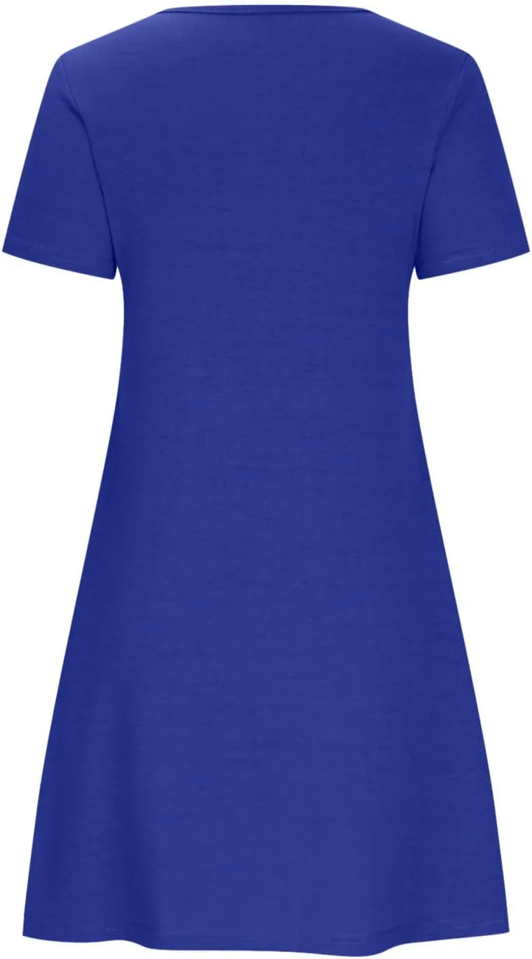 Ladies Casual Flowy Dresses Round Neck Short Sleeve Outfit Dress Solid Color Loose Fitting Women Outwear Dresses