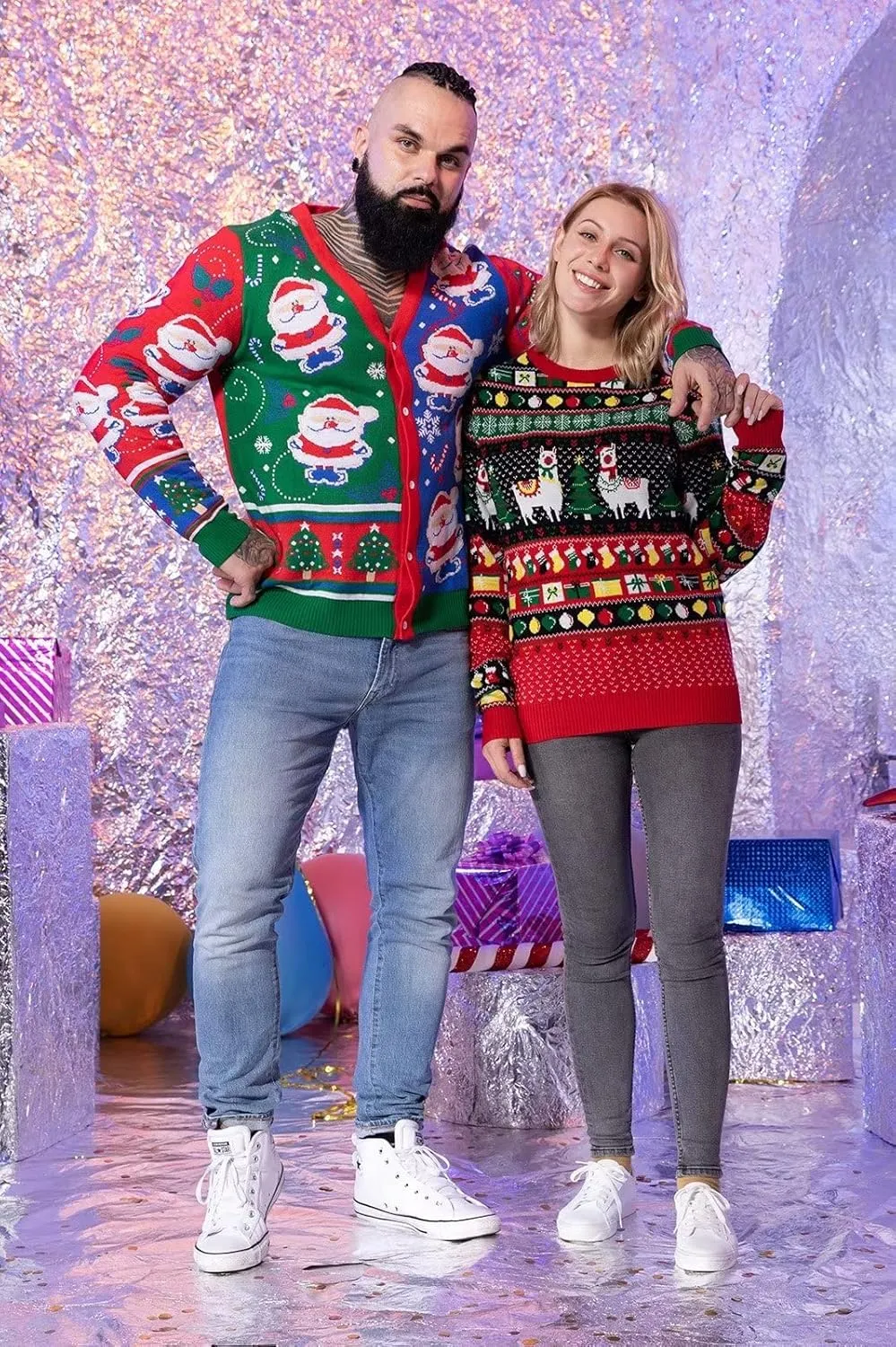 LED Ugly Christmas Sweater for Men, Unisex Women Xmas Pullover with Light for Party Festive