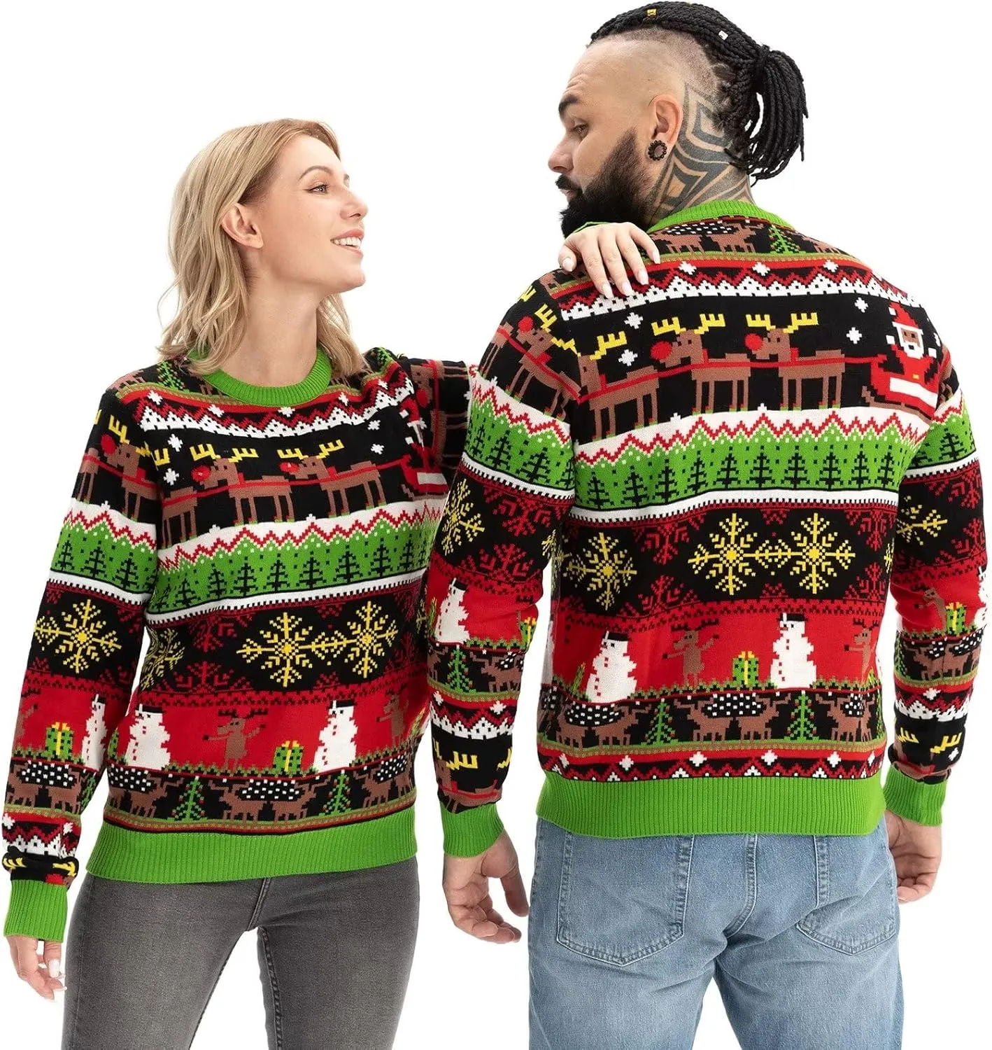 LED Ugly Christmas Sweater for Men, Unisex Women Xmas Pullover with Light for Party Festive