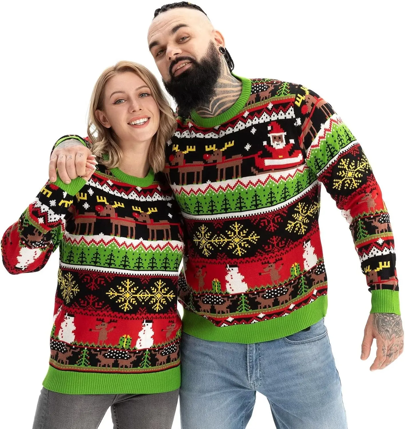 LED Ugly Christmas Sweater for Men, Unisex Women Xmas Pullover with Light for Party Festive