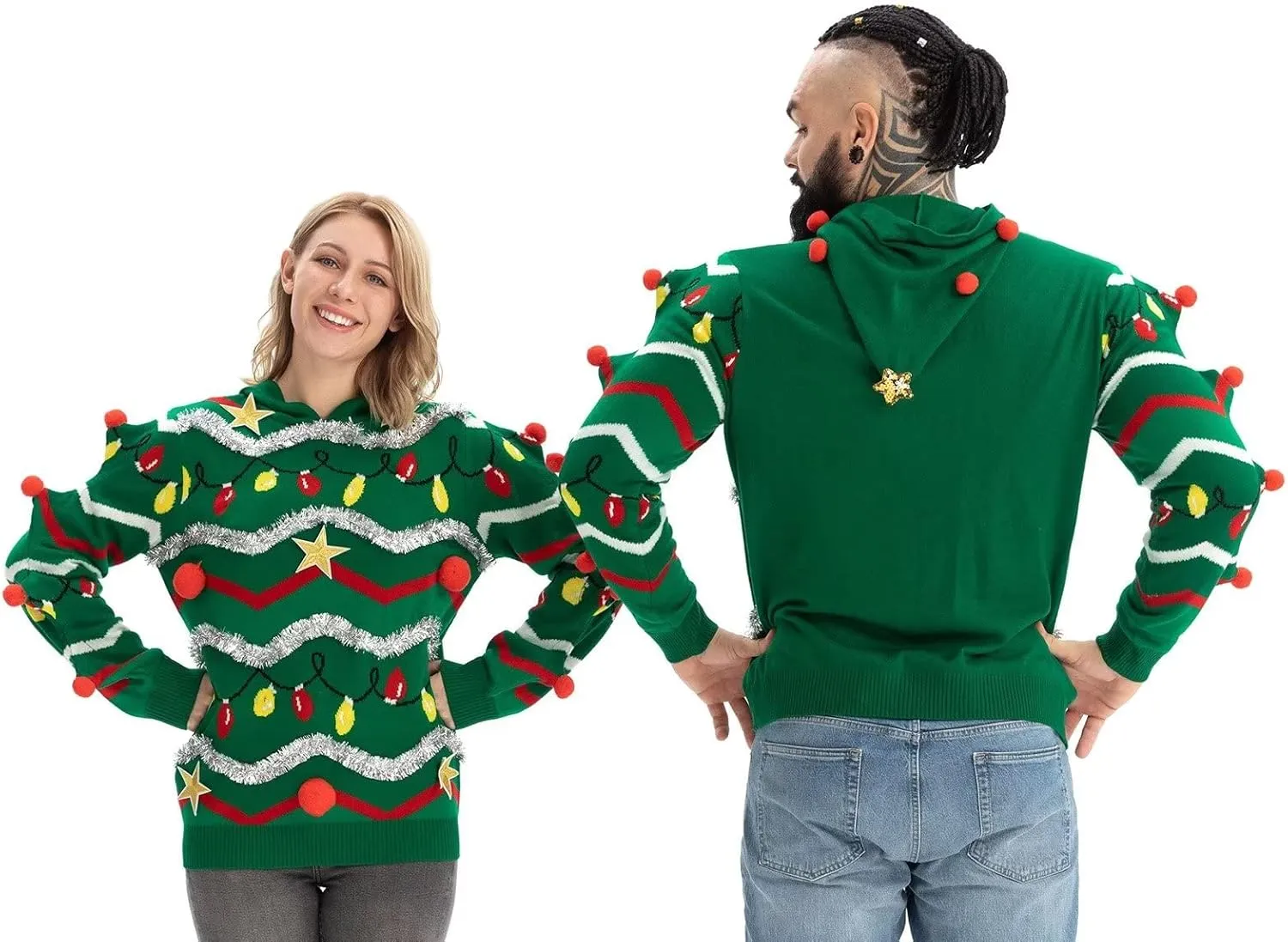 LED Ugly Christmas Sweater for Men, Unisex Women Xmas Pullover with Light for Party Festive