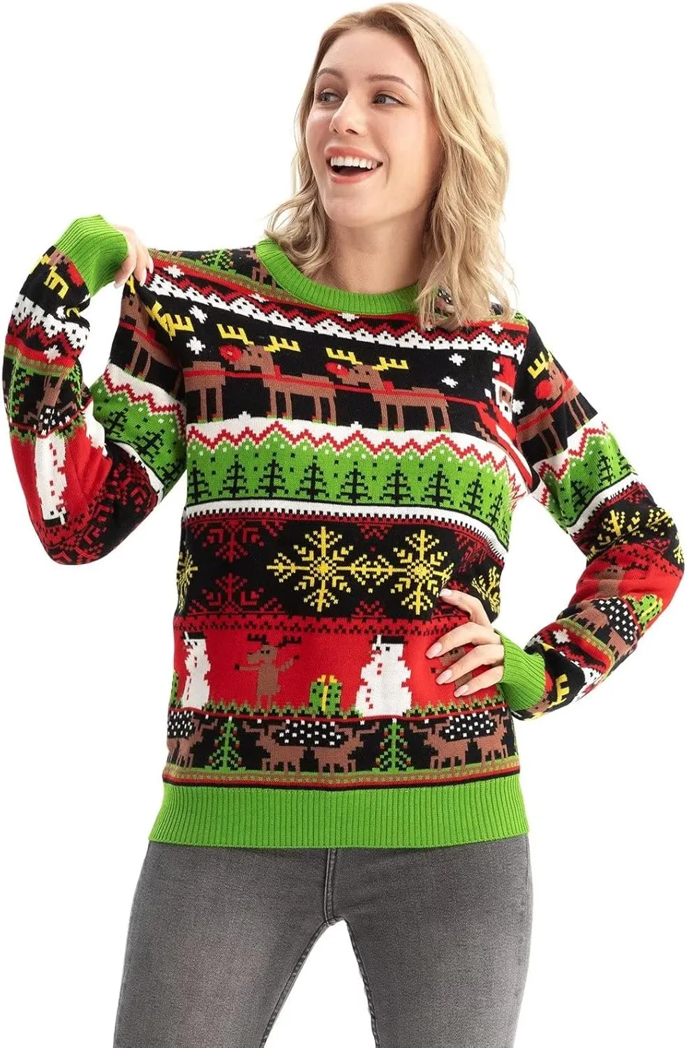 LED Ugly Christmas Sweater for Men, Unisex Women Xmas Pullover with Light for Party Festive
