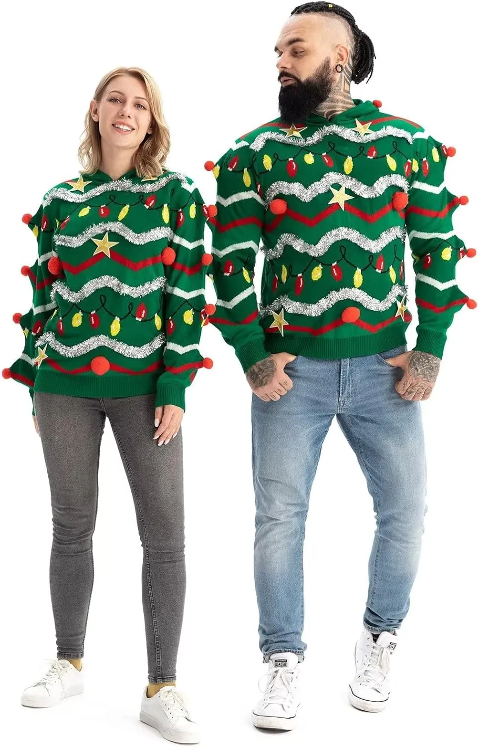 LED Ugly Christmas Sweater for Men, Unisex Women Xmas Pullover with Light for Party Festive