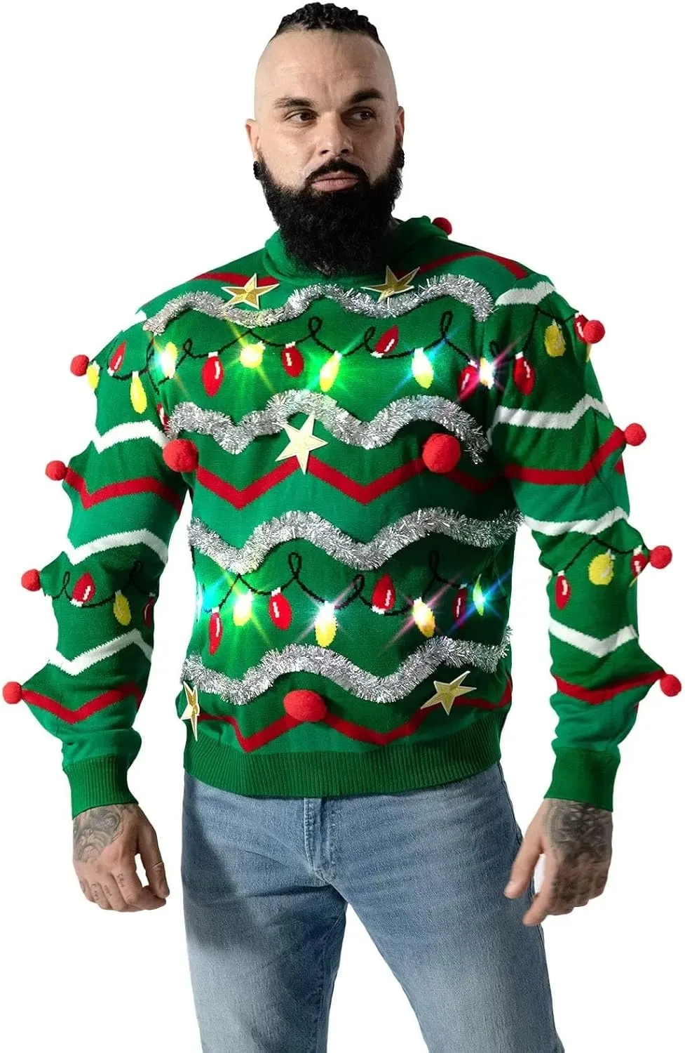 LED Ugly Christmas Sweater for Men, Unisex Women Xmas Pullover with Light for Party Festive