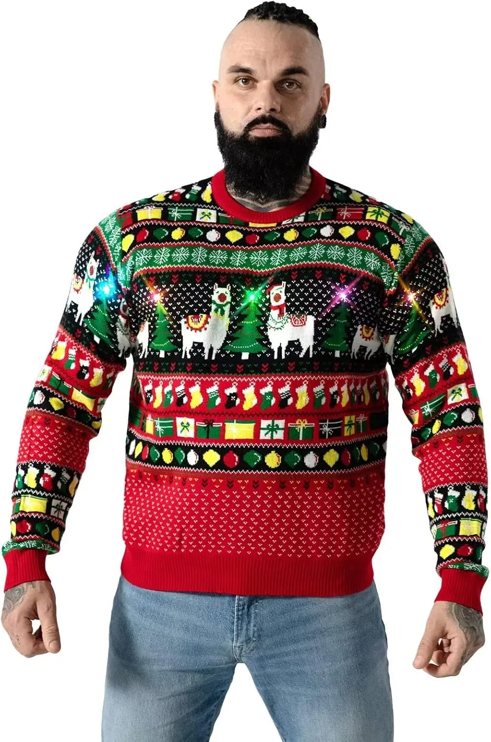 LED Ugly Christmas Sweater for Men, Unisex Women Xmas Pullover with Light for Party Festive