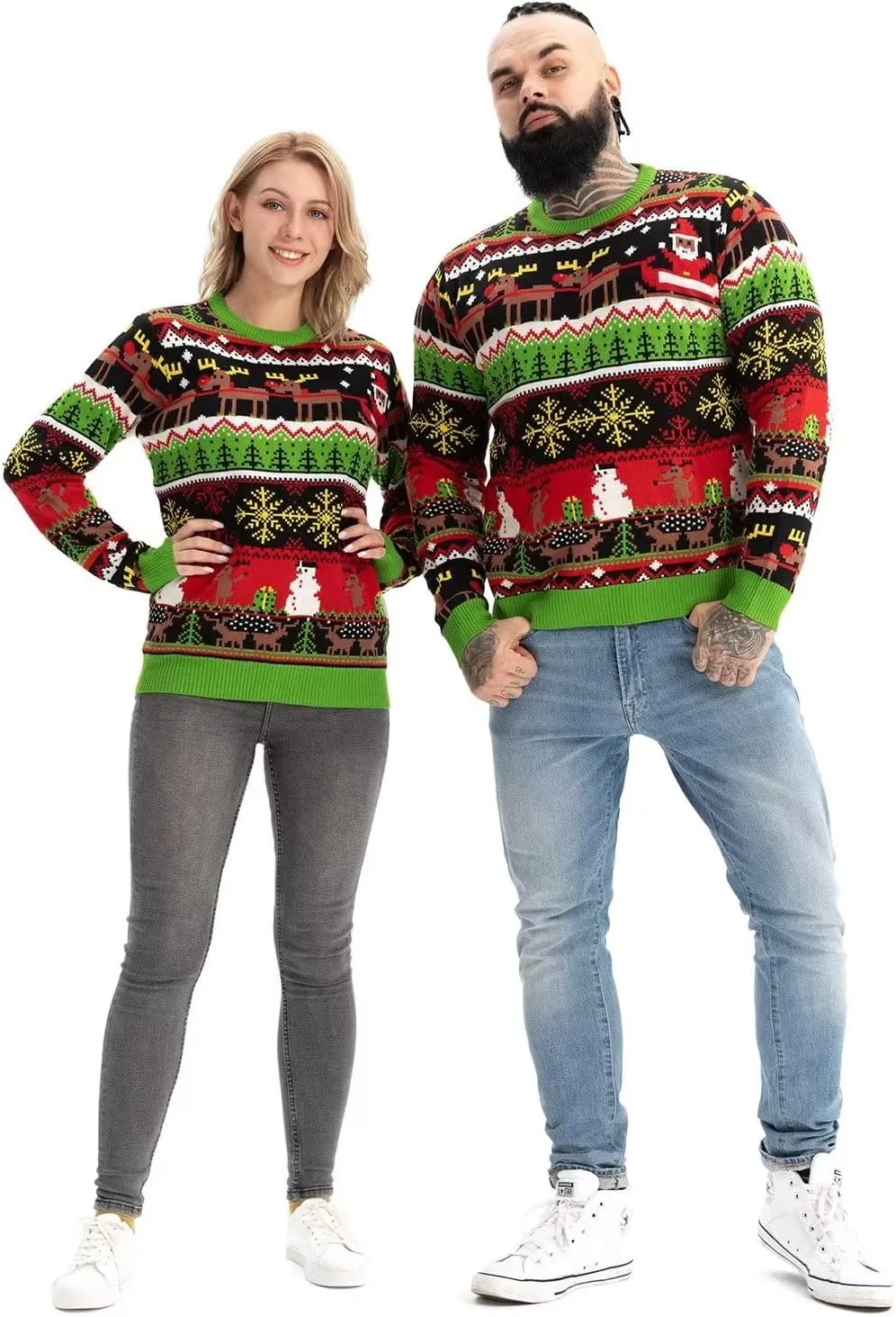 LED Ugly Christmas Sweater for Men, Unisex Women Xmas Pullover with Light for Party Festive