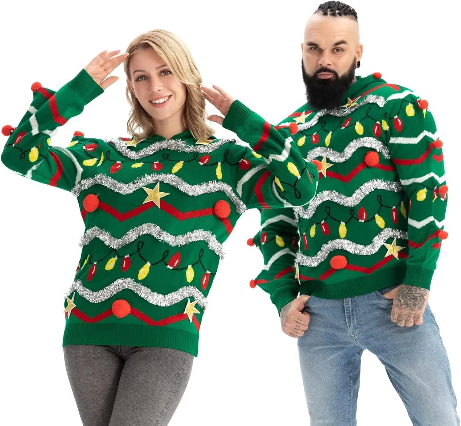 LED Ugly Christmas Sweater for Men, Unisex Women Xmas Pullover with Light for Party Festive