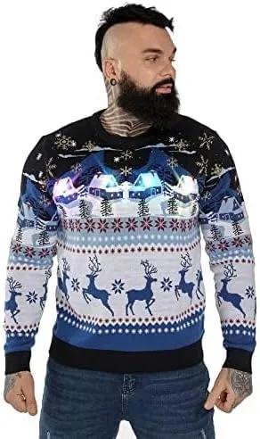 LED Ugly Christmas Sweater for Men, Unisex Women Xmas Pullover with Light for Party Festive
