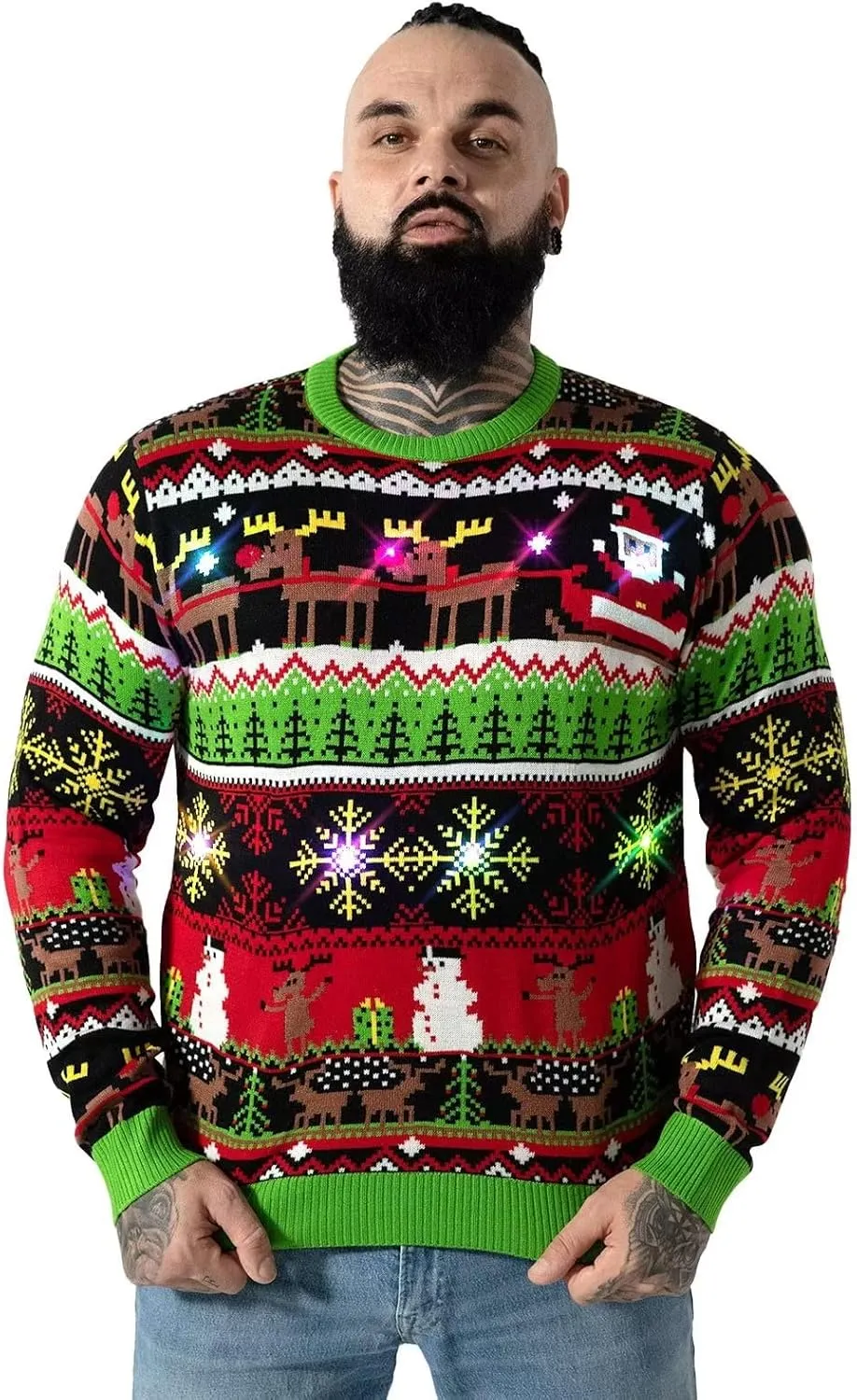 LED Ugly Christmas Sweater for Men, Unisex Women Xmas Pullover with Light for Party Festive