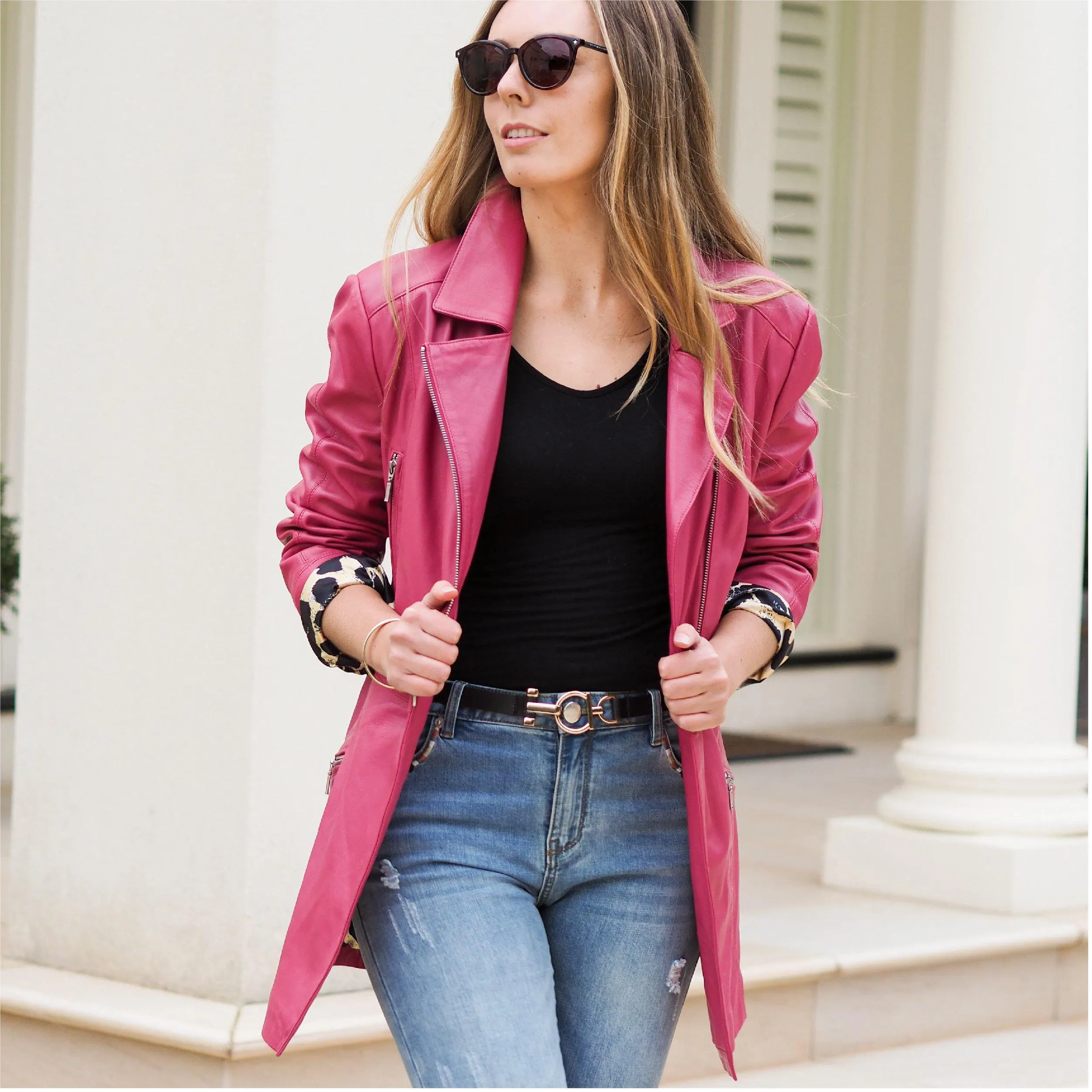 Lidiya Leather Trench | Hot Pink