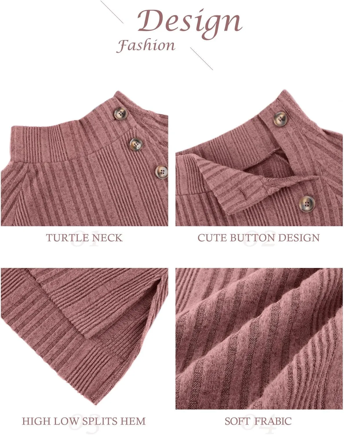 LURANEE Womens Long Sleeve Tunic Tops Turtle Neck Sweater Light High Low Side Split Sweatshirt