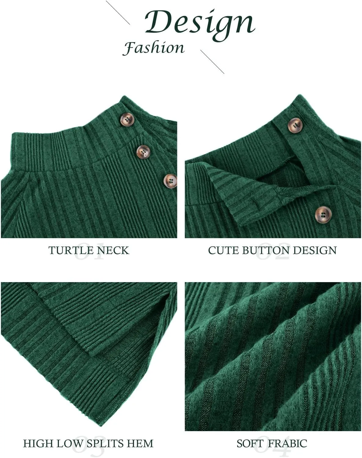 LURANEE Womens Long Sleeve Tunic Tops Turtle Neck Sweater Light High Low Side Split Sweatshirt