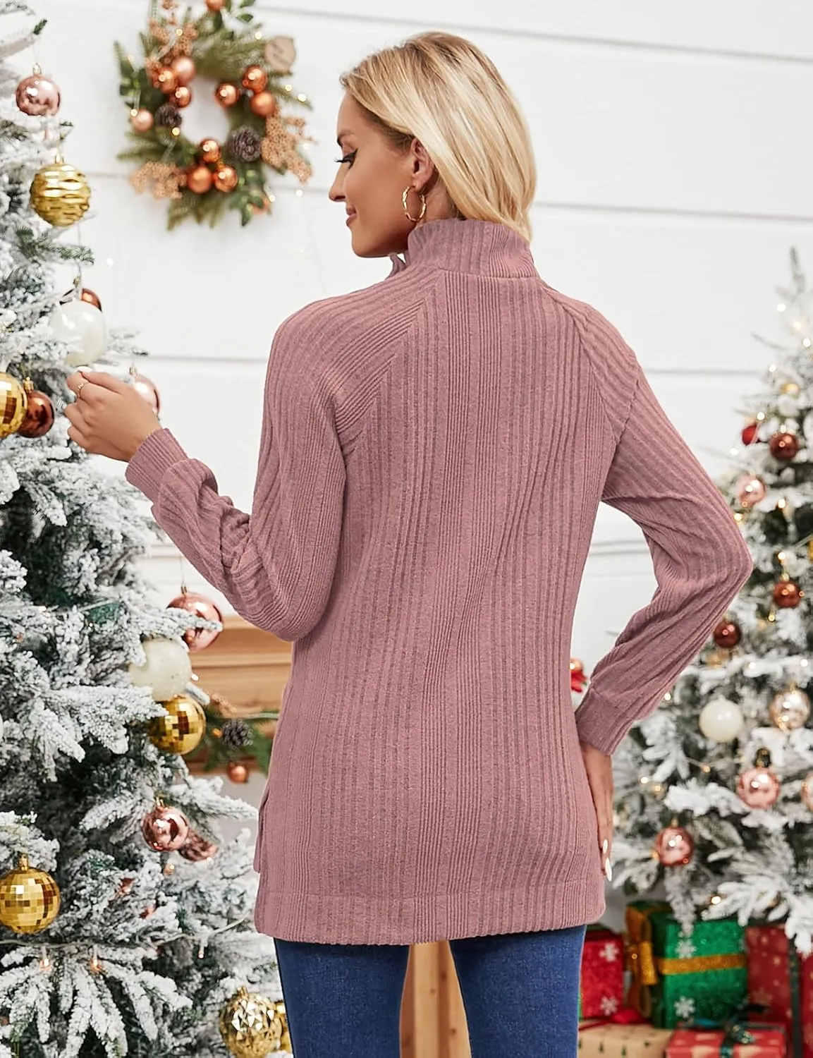 LURANEE Womens Long Sleeve Tunic Tops Turtle Neck Sweater Light High Low Side Split Sweatshirt