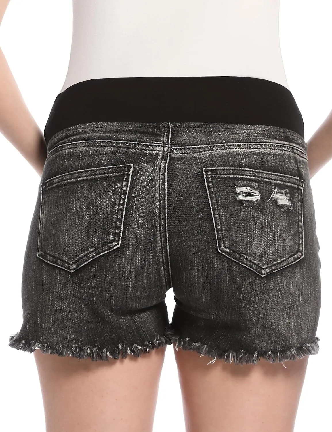 Maternity Jean Shorts for Women V-Shape Low Waist Ripped Stretchy Comfy Soft Summer Denim Short Pants