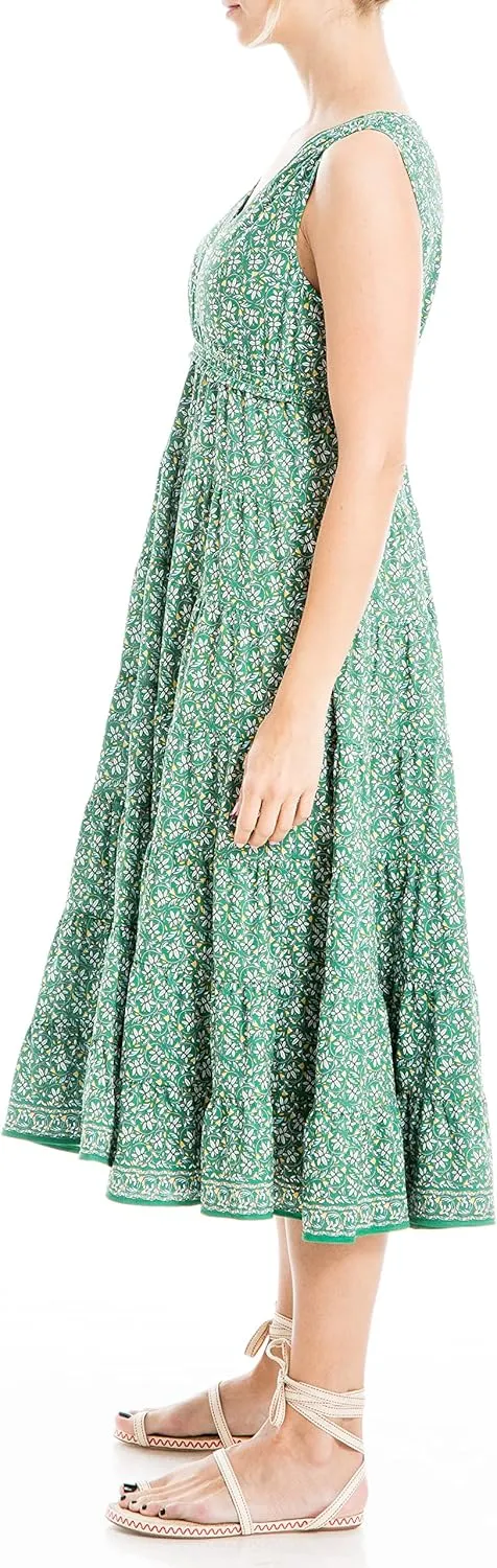 Max Studio Women's Textured Jersey V-Neck Tiered Midi Dress