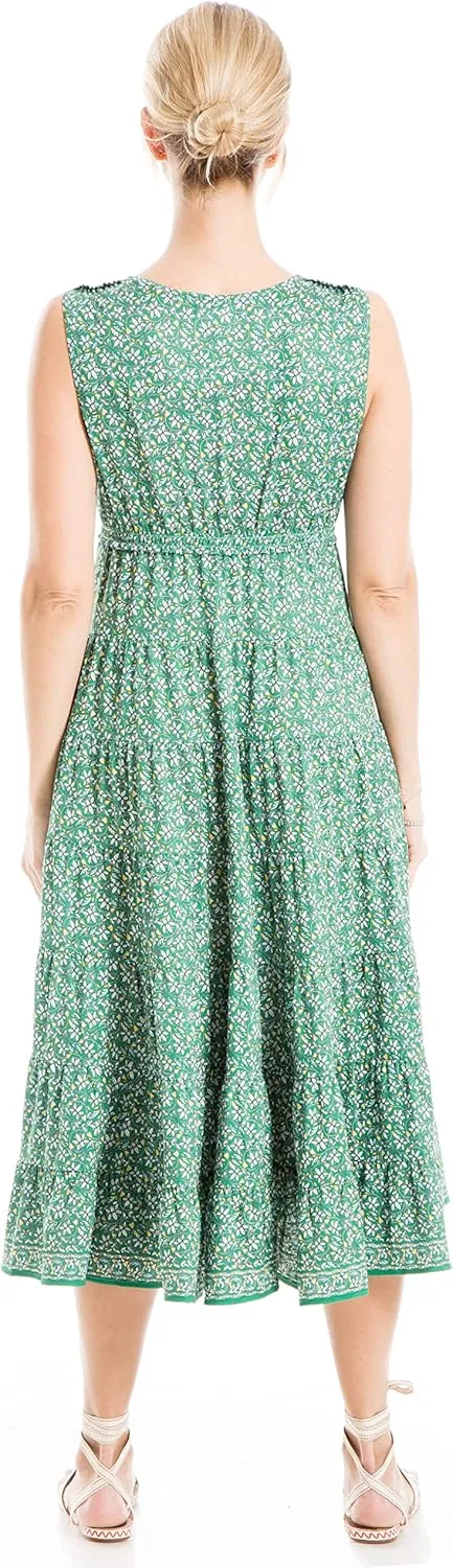 Max Studio Women's Textured Jersey V-Neck Tiered Midi Dress
