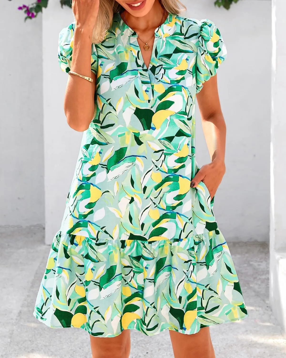 Melliflo Womens Summer Casual Mini Dresses V Neck Tiered Floral Print Boho Mini Babydoll Dress 2025 Beach Vacation Sundress