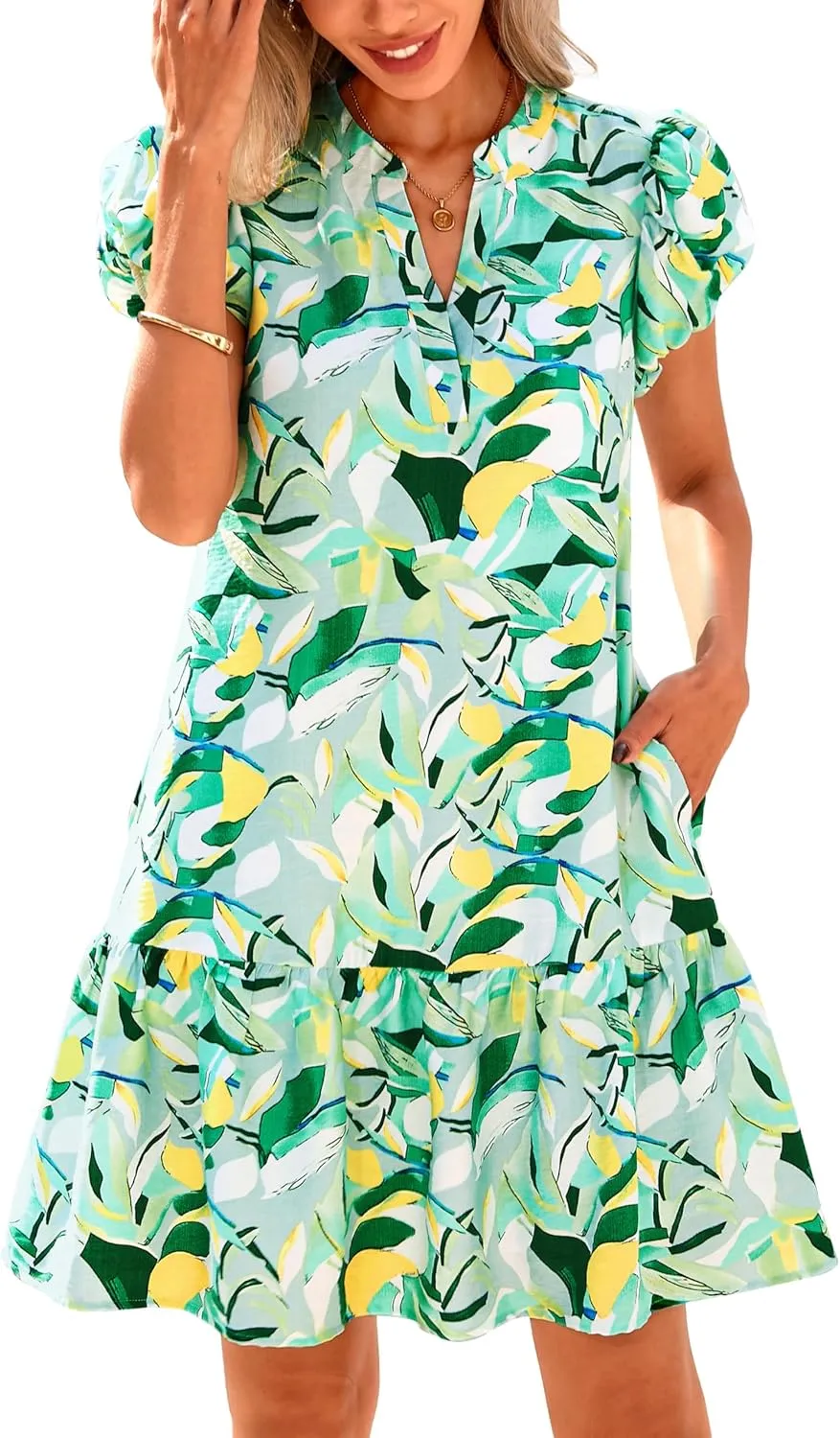 Melliflo Womens Summer Casual Mini Dresses V Neck Tiered Floral Print Boho Mini Babydoll Dress 2025 Beach Vacation Sundress