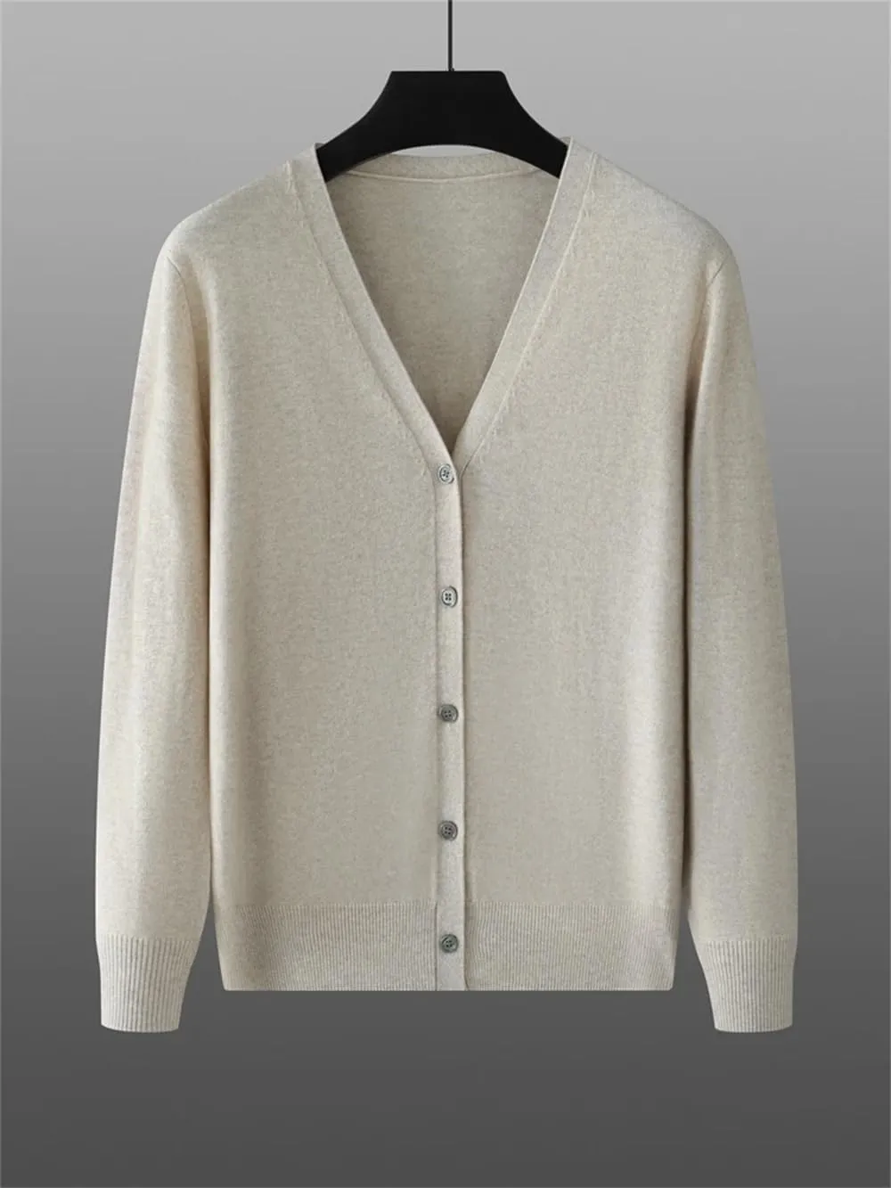 Men's Cashmere Cardigan Sweater Winter Classic Solid Button Down Long-Sleeved Jacket