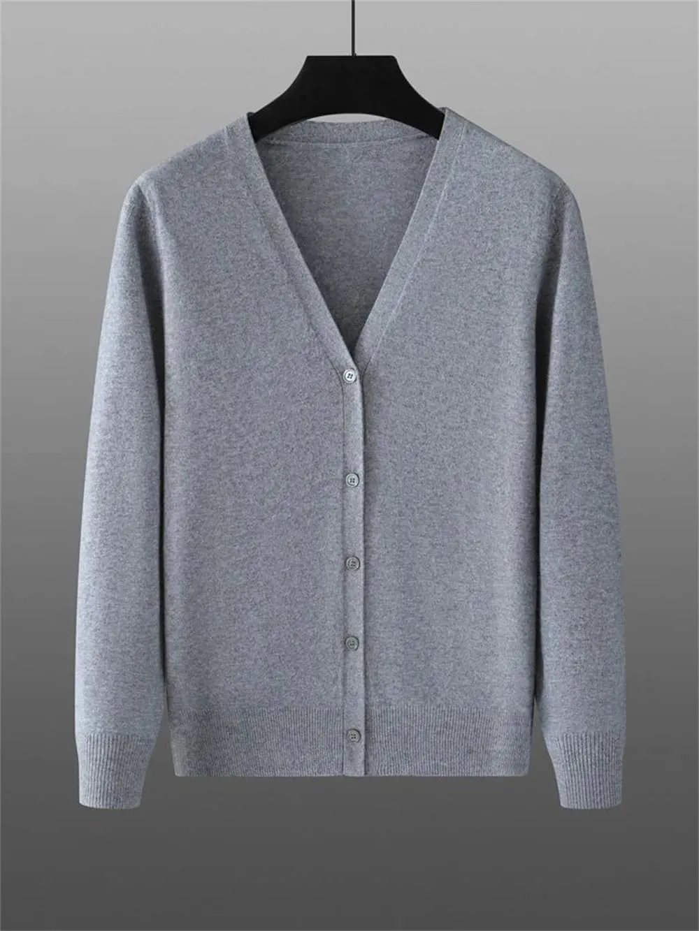 Men's Cashmere Cardigan Sweater Winter Classic Solid Button Down Long-Sleeved Jacket
