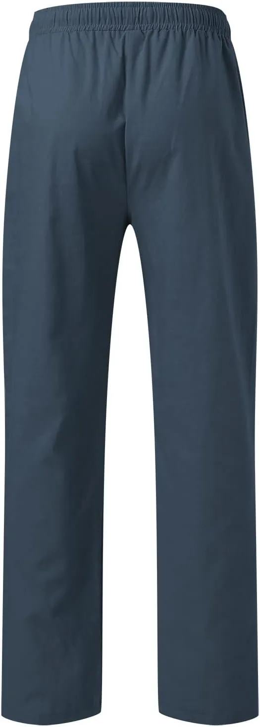 Men's Casual Pants Beach Summer Elastic Waist Drawstring Pants Lightweight Breathable Straight Leg Long Trousers