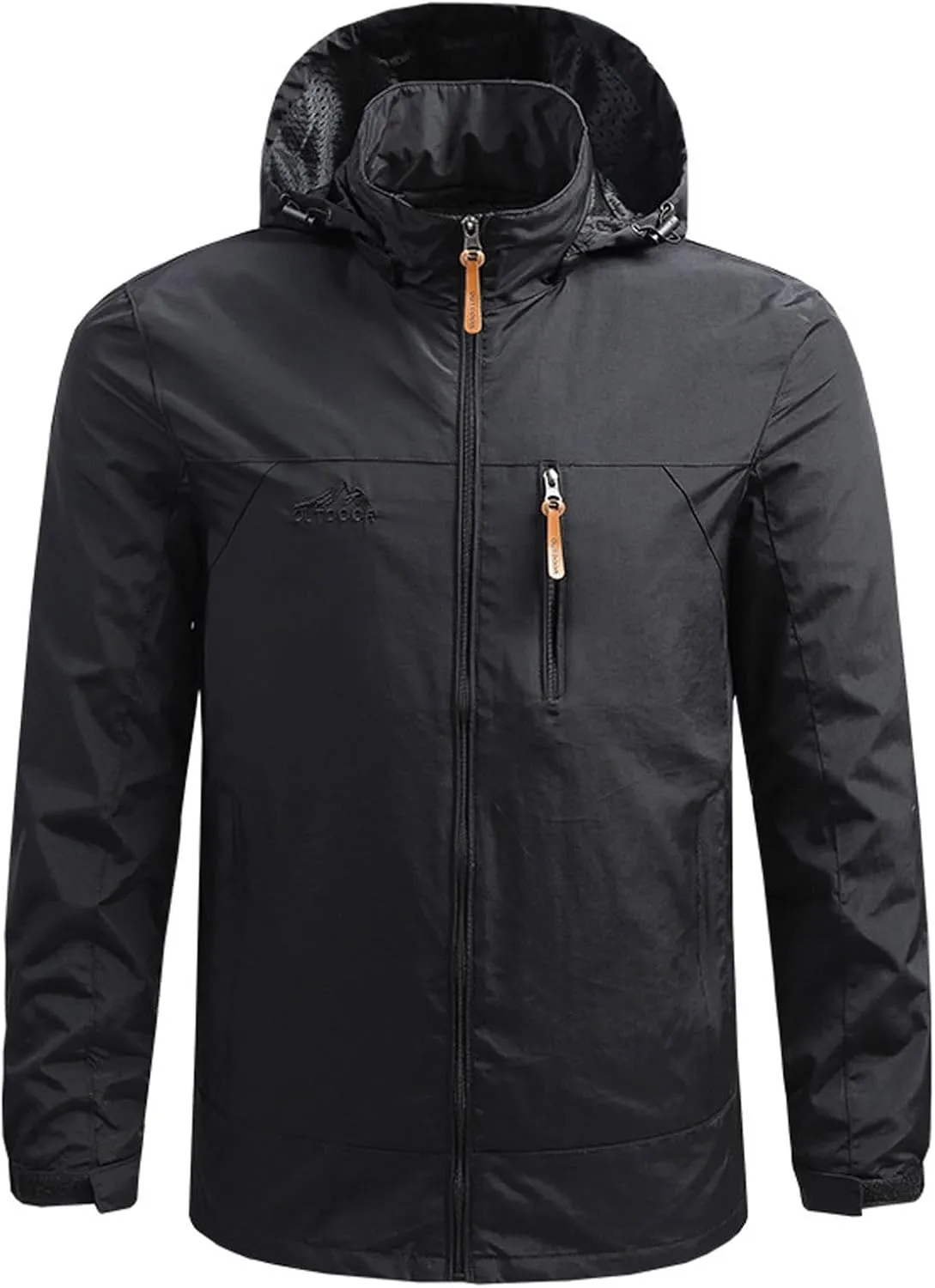 Men's Classic Windbreaker Jacket Lightweight Outdoor Hooded Jacket Travel Hiking Running Coats with Zipper Pockets