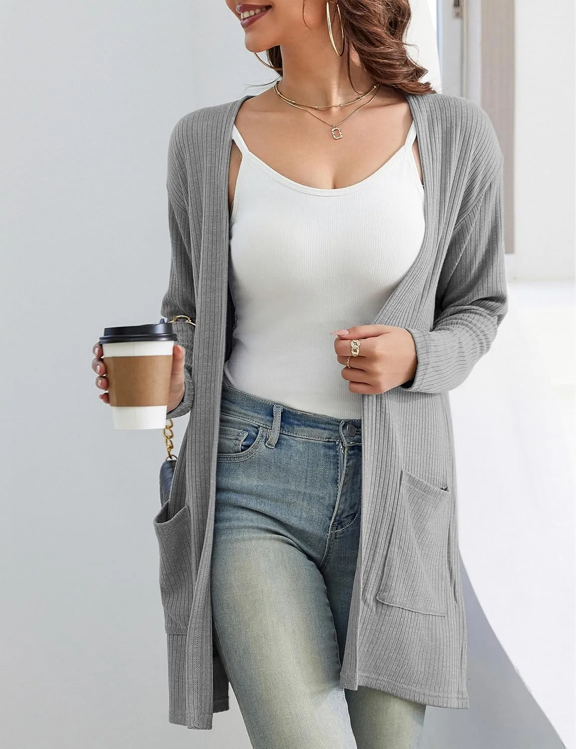 OmicGot Women's Cardigans with Pockets Casual Lightweight Classic Open Front Cardigan Sweaters for Women S-XL