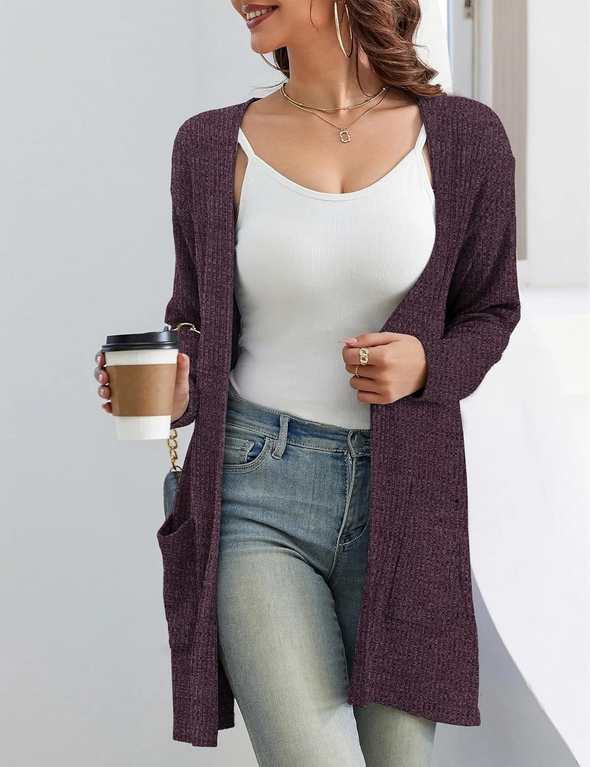 OmicGot Women's Cardigans with Pockets Casual Lightweight Classic Open Front Cardigan Sweaters for Women S-XL