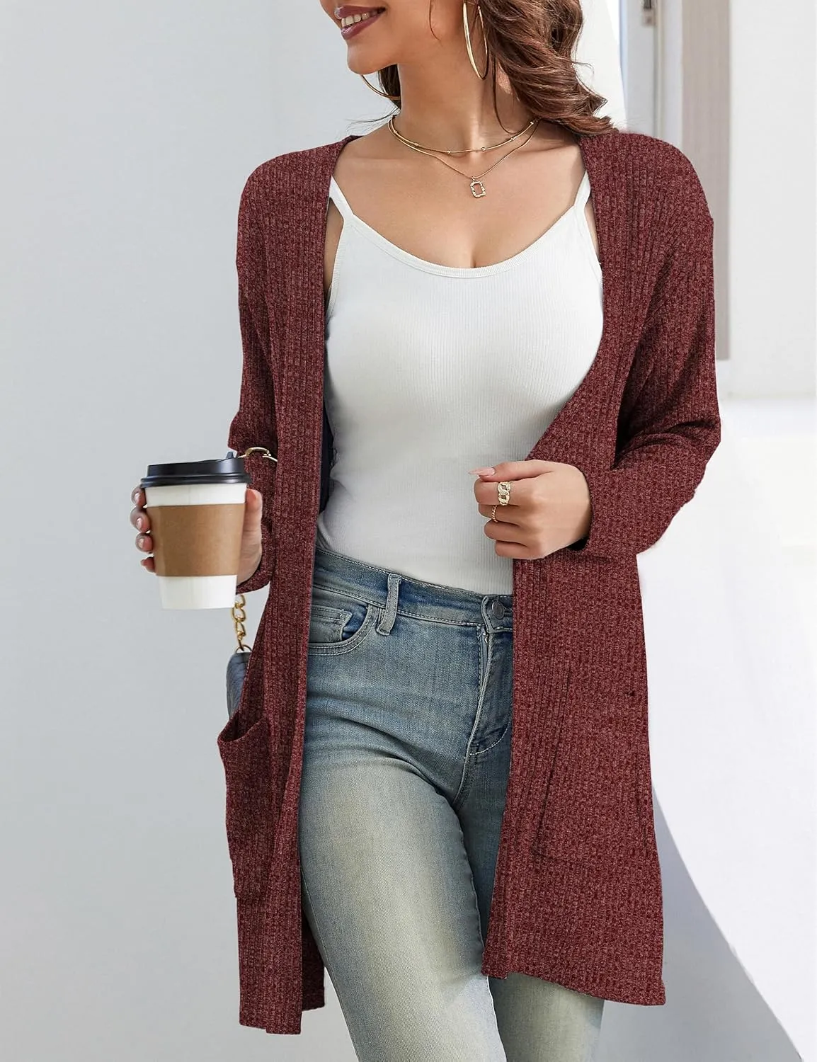OmicGot Women's Cardigans with Pockets Casual Lightweight Classic Open Front Cardigan Sweaters for Women S-XL