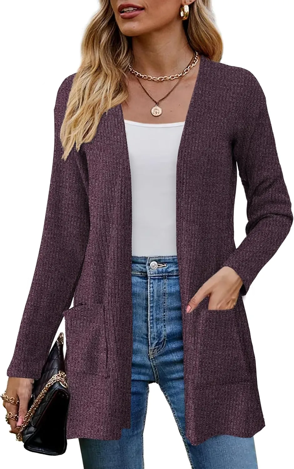 OmicGot Women's Cardigans with Pockets Casual Lightweight Classic Open Front Cardigan Sweaters for Women S-XL