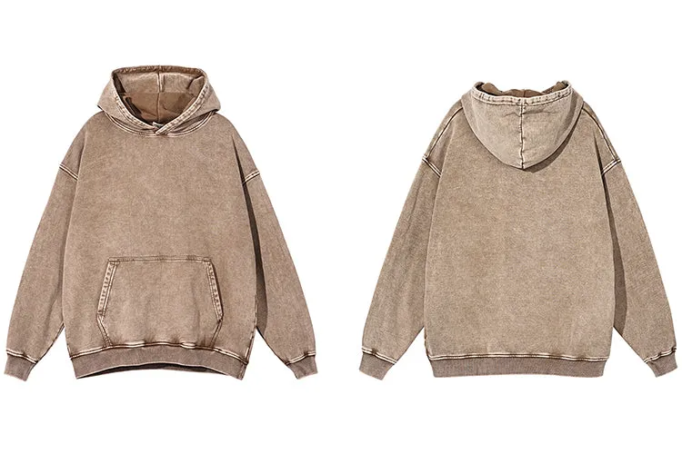 Oversized Cotton Hoodie in Acid Washed Neutral Tone