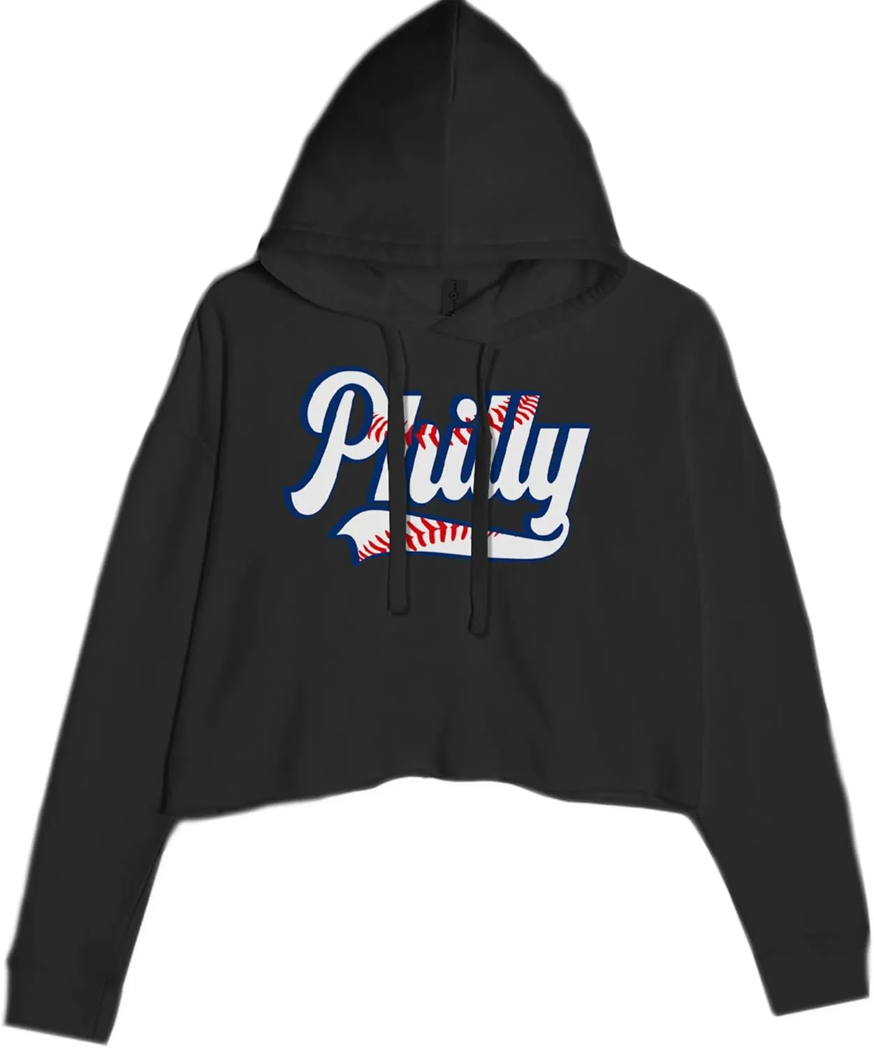 Philly Baseball Stitching Cropped Fleece Hoodie, Soft & Cozy, Trendy Fit
