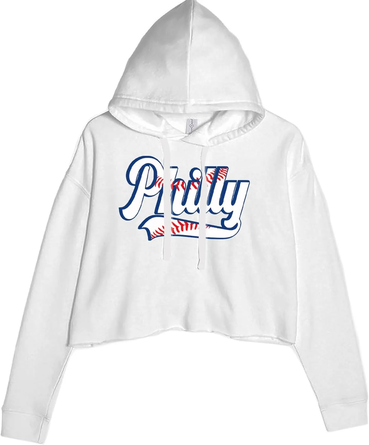 Philly Baseball Stitching Cropped Fleece Hoodie, Soft & Cozy, Trendy Fit